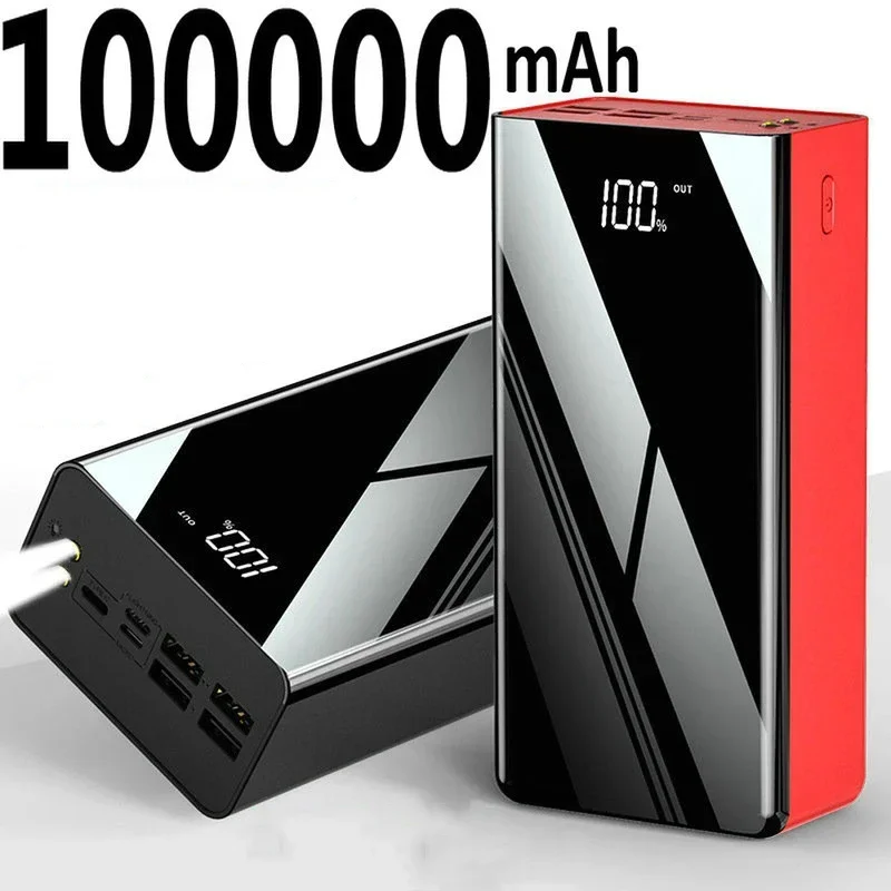 200000 мАч Power Bank Портативное зарядное устройство 4 USB Poverbank Внешний аккумулятор для iPhone 14 13 12 Powerbank