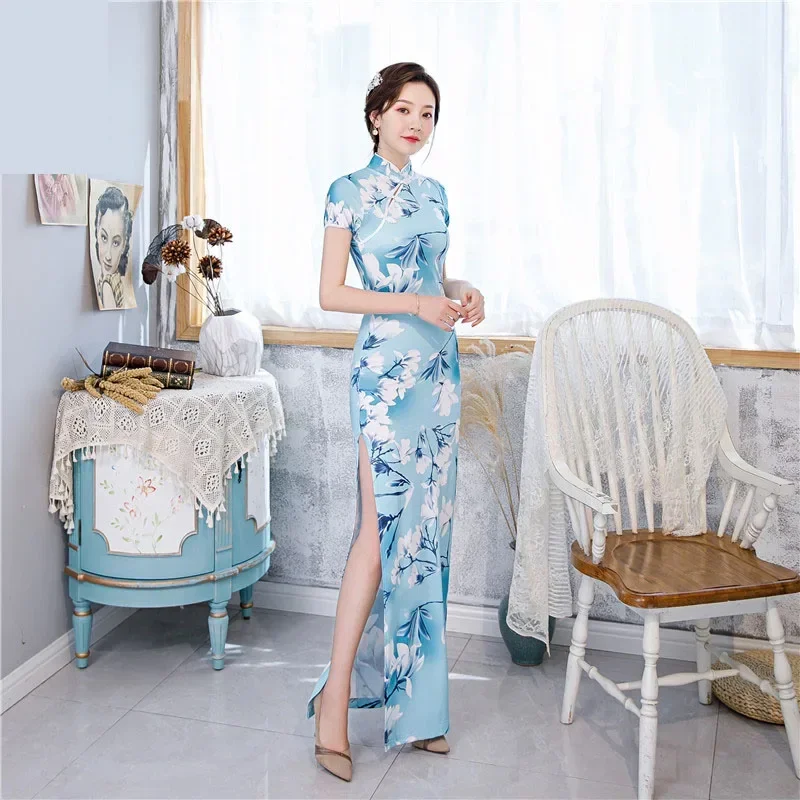 2022 Элегантные женщины Cheongsam Китайское традиционное тонкое платье Свадебный костюм Длинные платья Сексуальный Qipao Multi Color