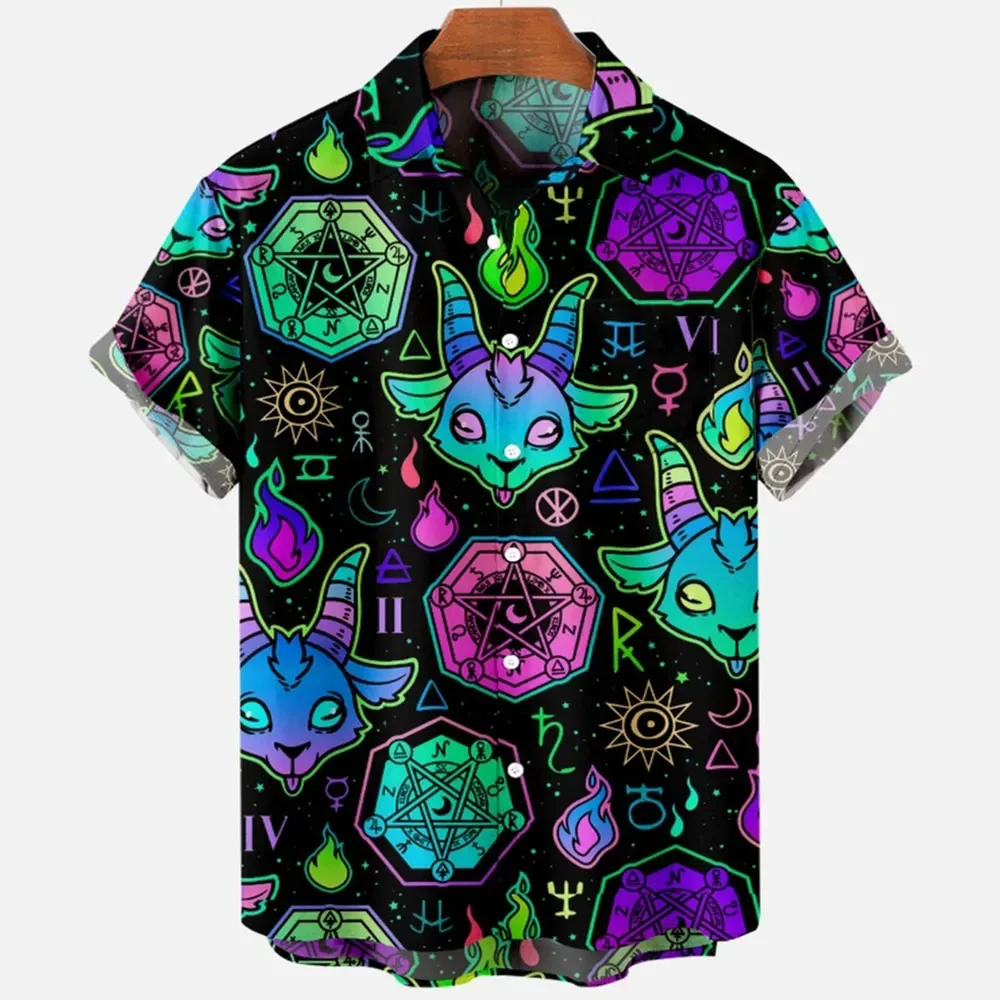 2023 Дьявол Ужас 3D Печать Гавайская рубашка Мужская одежда Свободные дышащие мужские рубашки Летняя мужская рубашка Мужская одежда с коротким рукавом