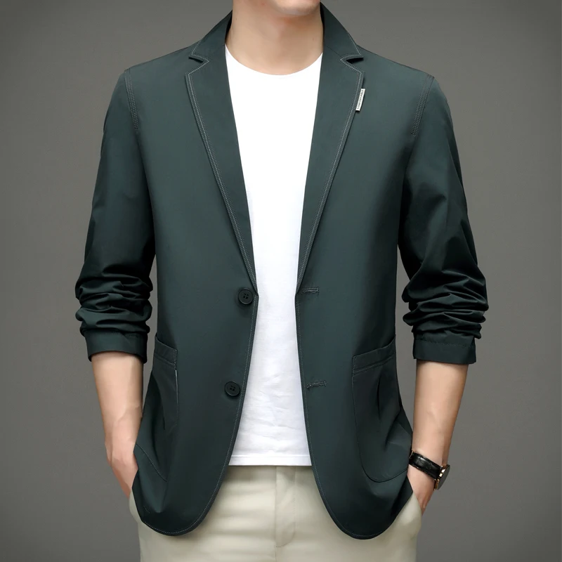 2023 Новые мужские деловые повседневные классические пиджаки цвета хаки Модные корейские однобортные пиджаки Бренд Мужская одежда