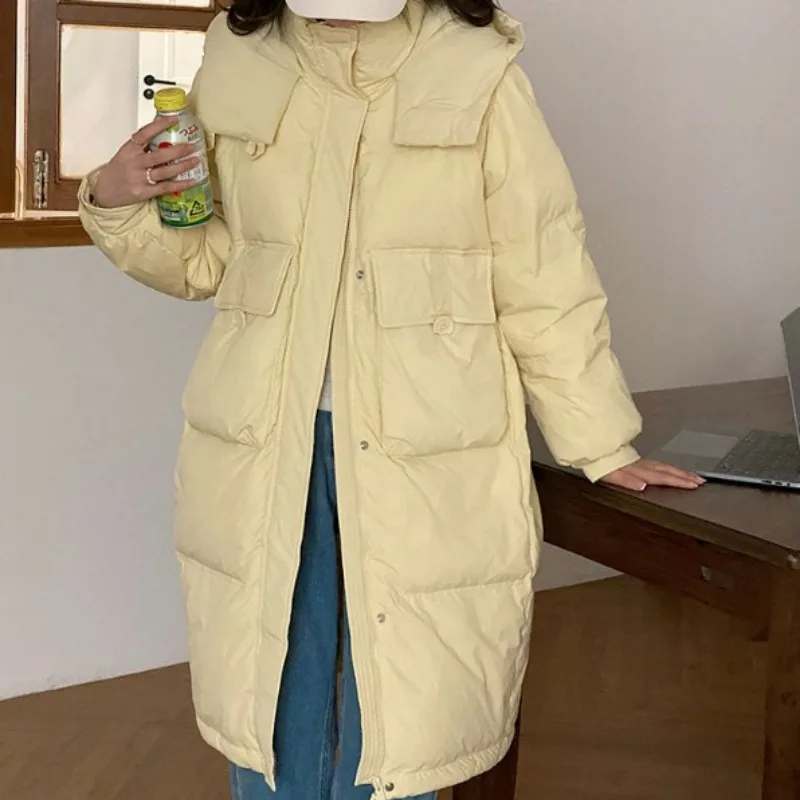 2023 Новый женский пуховик Зимнее пальто Женская версия средней длины Парки Свободные толстые теплые верхняя одежда с капюшоном Универсальное пальто