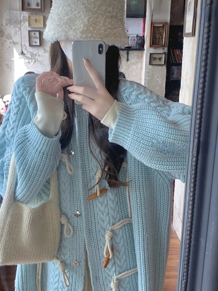 2023 Осенний повседневный вязаный свитер Пальто Теплая корейская мода Y2k Кардиган Наряды Дизайн С длинным рукавом Свободная одежда Женщина Шик