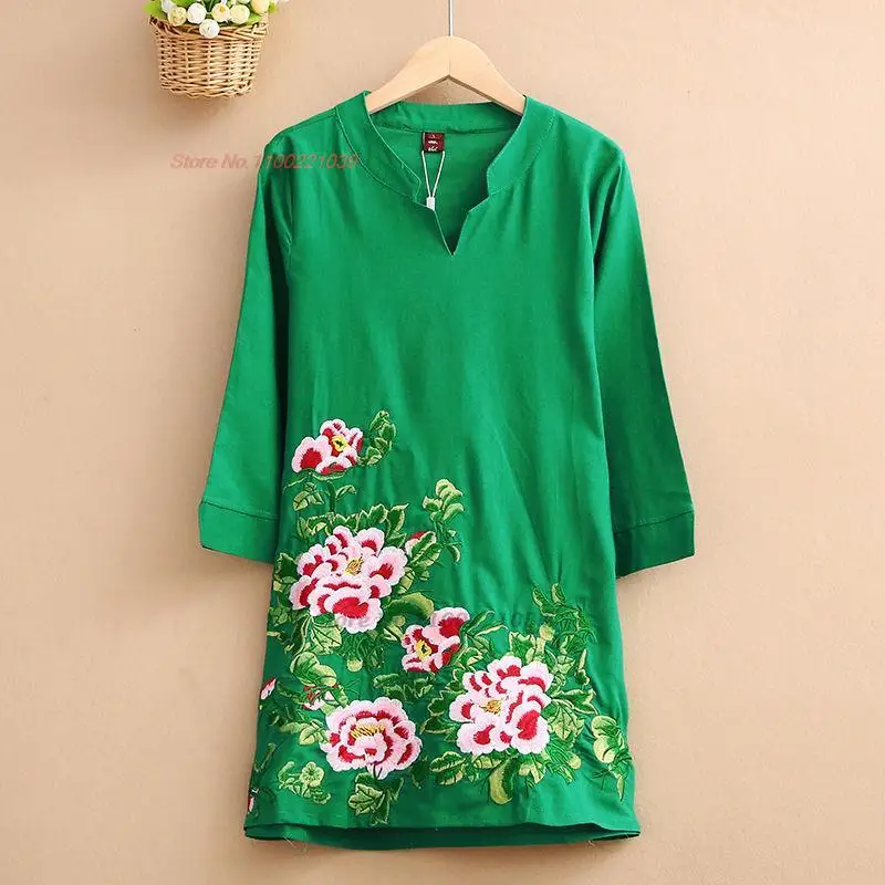 2024 национальная цветочная вышивка этническая блузка женская китайская винтажная хлопковая льняная блузка традиционный тан костюм чайный сервиз ханьфу
