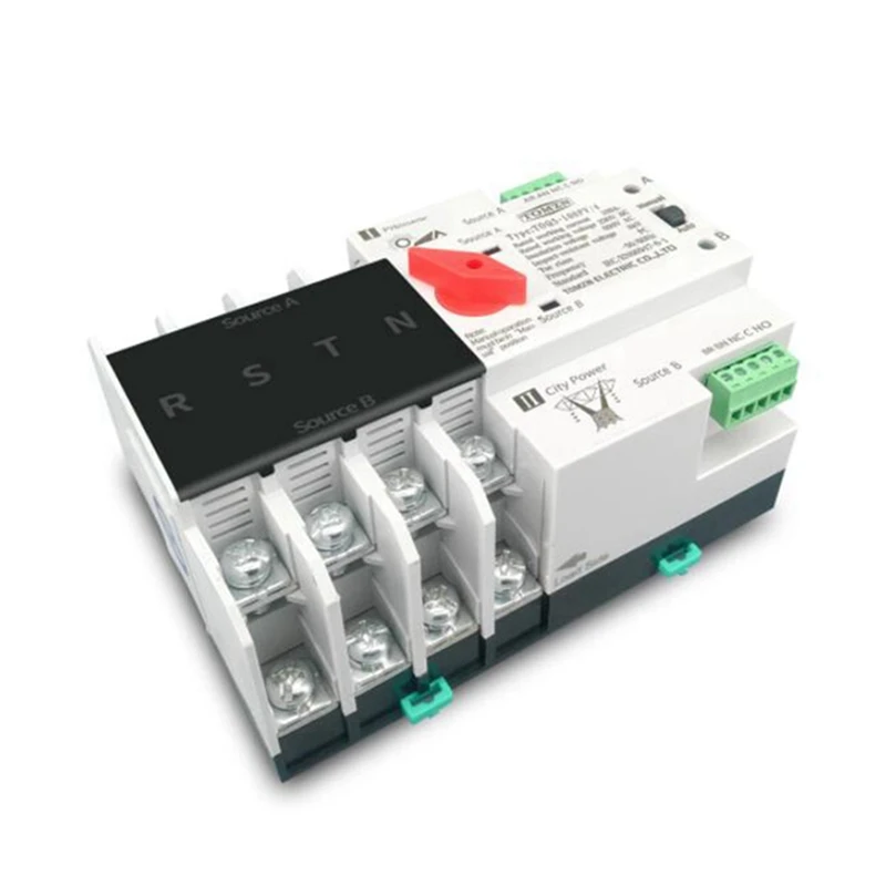 2X DIN-рейка 4P ATS Автоматический ввод резерва с двойным питанием Электрические селекторные переключатели Бесперебойная мощность 100А