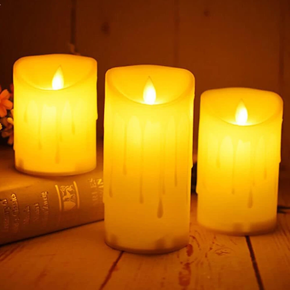 3 шт. Свечи Беспламенные свечи Питание от батареи, светодиодные свечи-столбы (батарея в комплект не входит)
