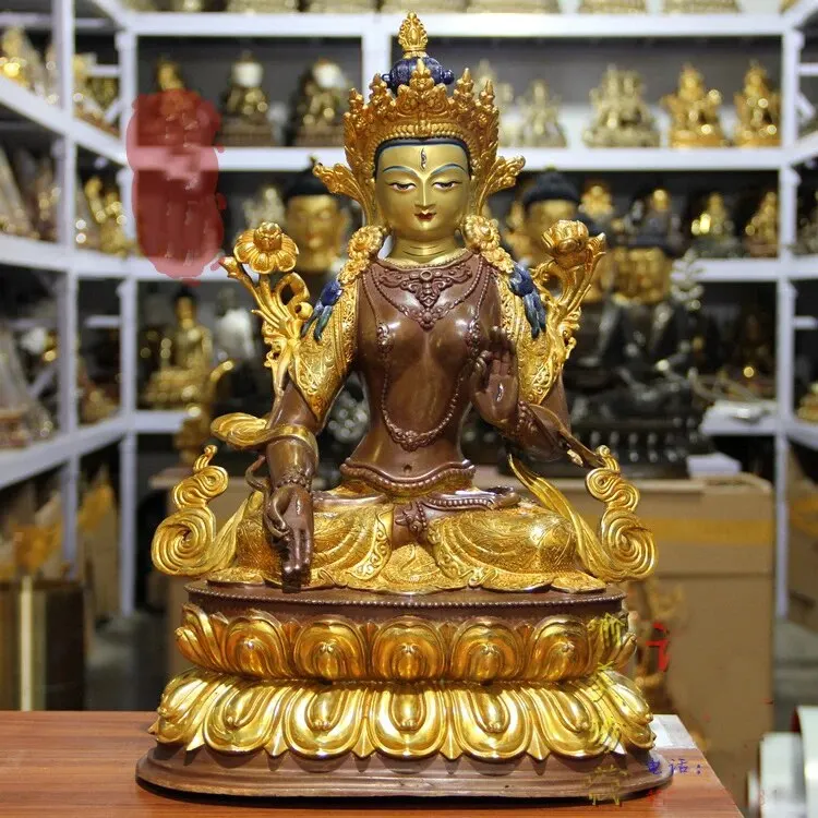 46CM большая статуя Будды GOOD # Юго-Восточная Азия Буддизм Позолота Экзорцизм безопасность Тара Гуаньинь Статуя Будды Авалокитешвара
