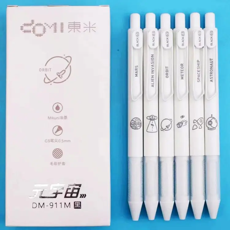 6/12PCS DM911M Cosmic Simple Белая ручка, студенты нажимают ручки для письма с 0,5 мм черной головкой CS Симпатичные канцелярские принадлежности