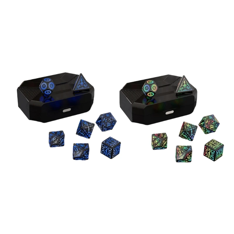 7 шт. Перезаряжаемые светодиодные электронные кубики с зарядной коробкой Светящиеся многогранные кубики Ролевые настольные игры Кубики