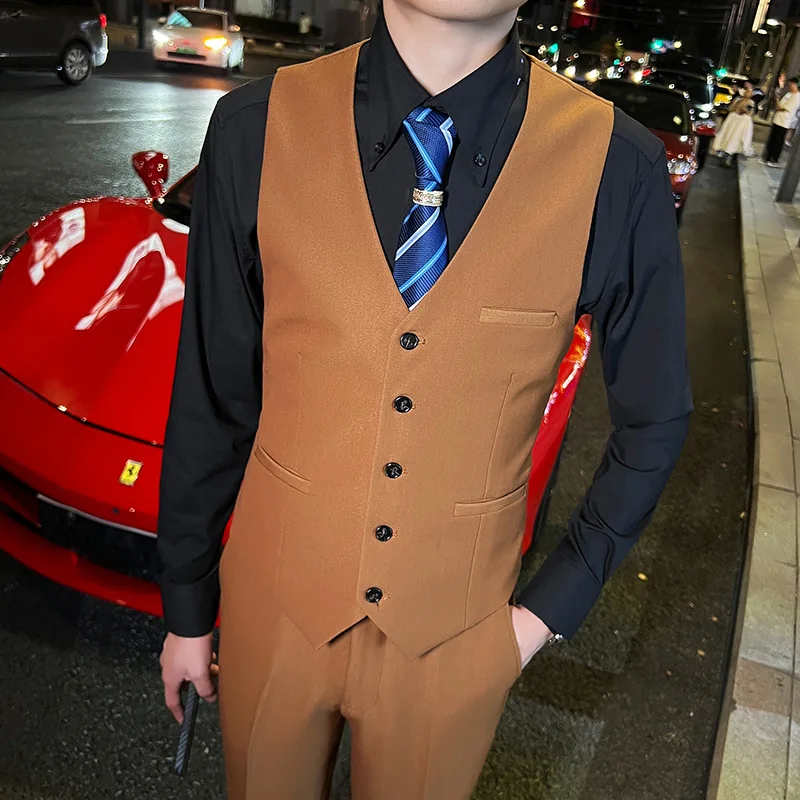8 Цвет Изысканная корейская версия Однотонный тонкий мужской жилет с V-образным вырезом Британский деловой светский костюм Смокинг Маленький жилет 4XL-M