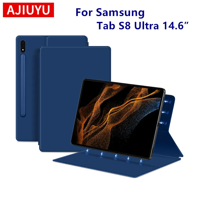  AJIUYU Магнитный чехол для Samsung Tab S8 Ultra 14,6-дюймовый Smart Cover Tablet S7 FE Plus 12.4 11 S8ultra X900 X906 S8u Слот для ручки PU