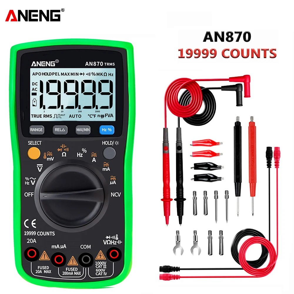 ANENG AN870 Цифровой мультиметр 19999 Считает профессиональный транзисторный электрический тестер 600 В многовольтовый эсрметр набор проводов
