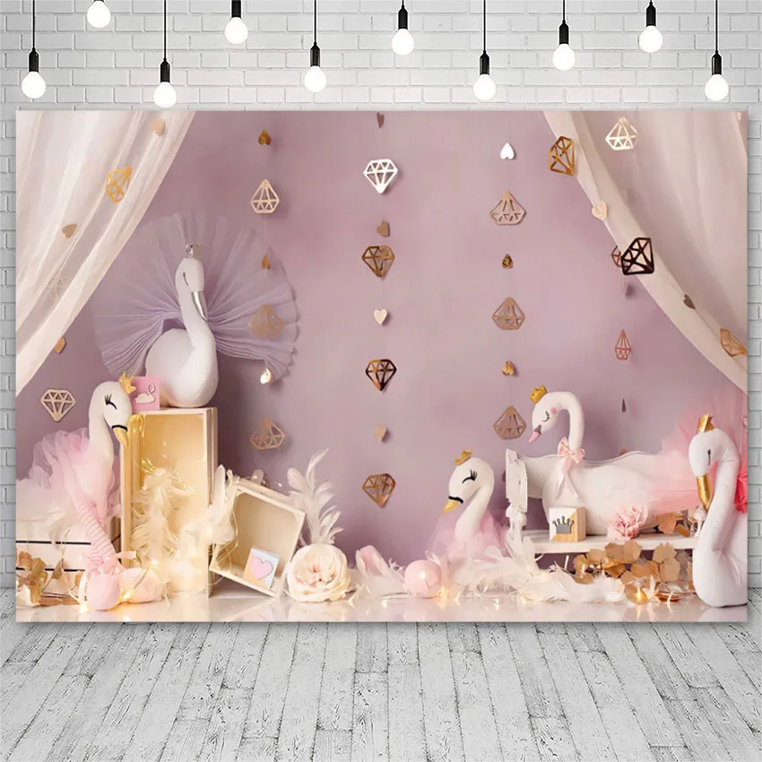 Avezano День рождения принцессы Задний фон Baby Shower Белый лебедь Розовый фон для фотографии Фотостудия Фотозона Фотовызов Декор