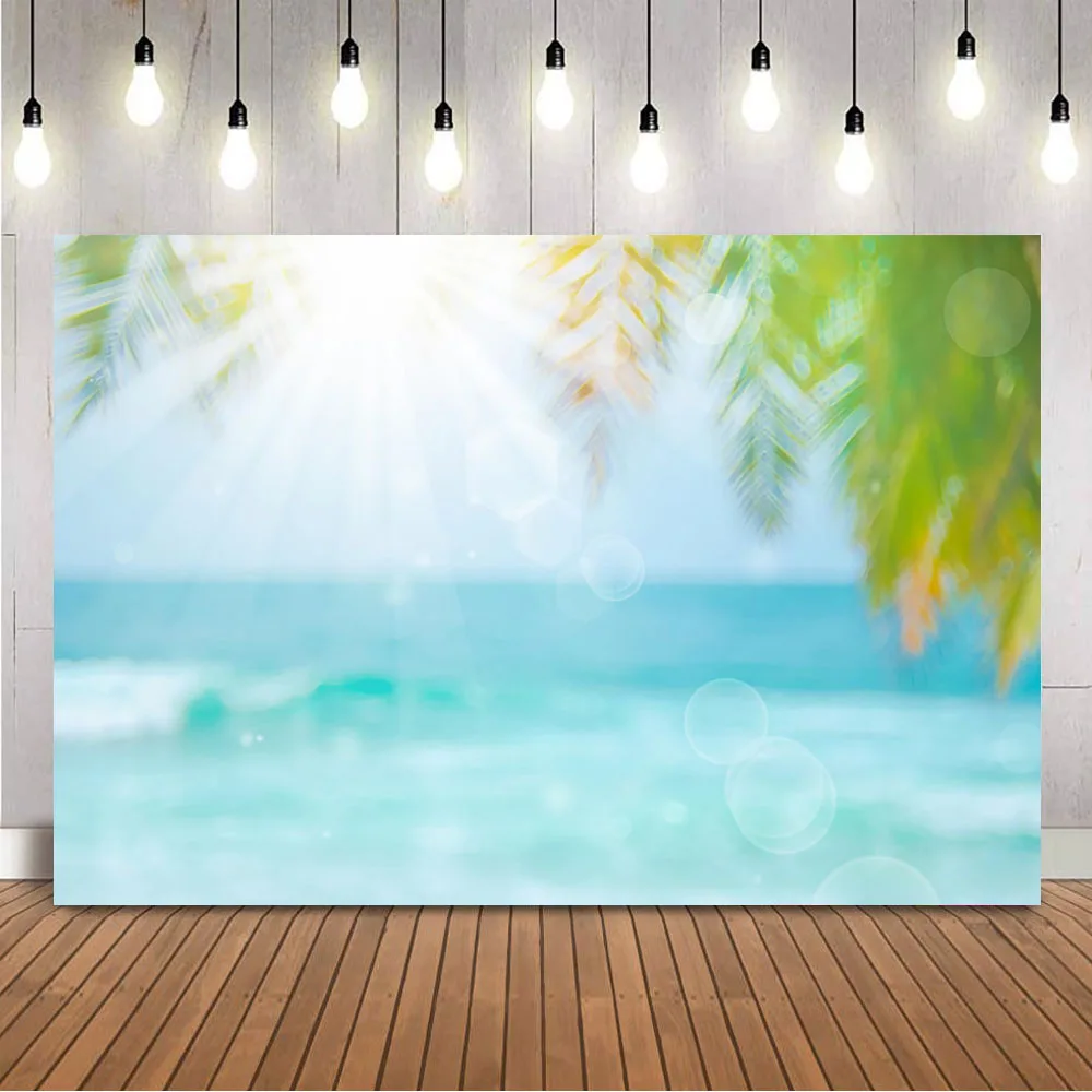 Bokeh Блеск Летний пляж Тропический лес фотография фон голубое небо и море фото фон студийный фотозвонок