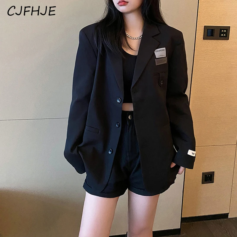 CJFHJE Однотонный женский новый минималистичный пиджак Корейский ретро свободного кроя Женский однобортный пиджак в стиле колледжа