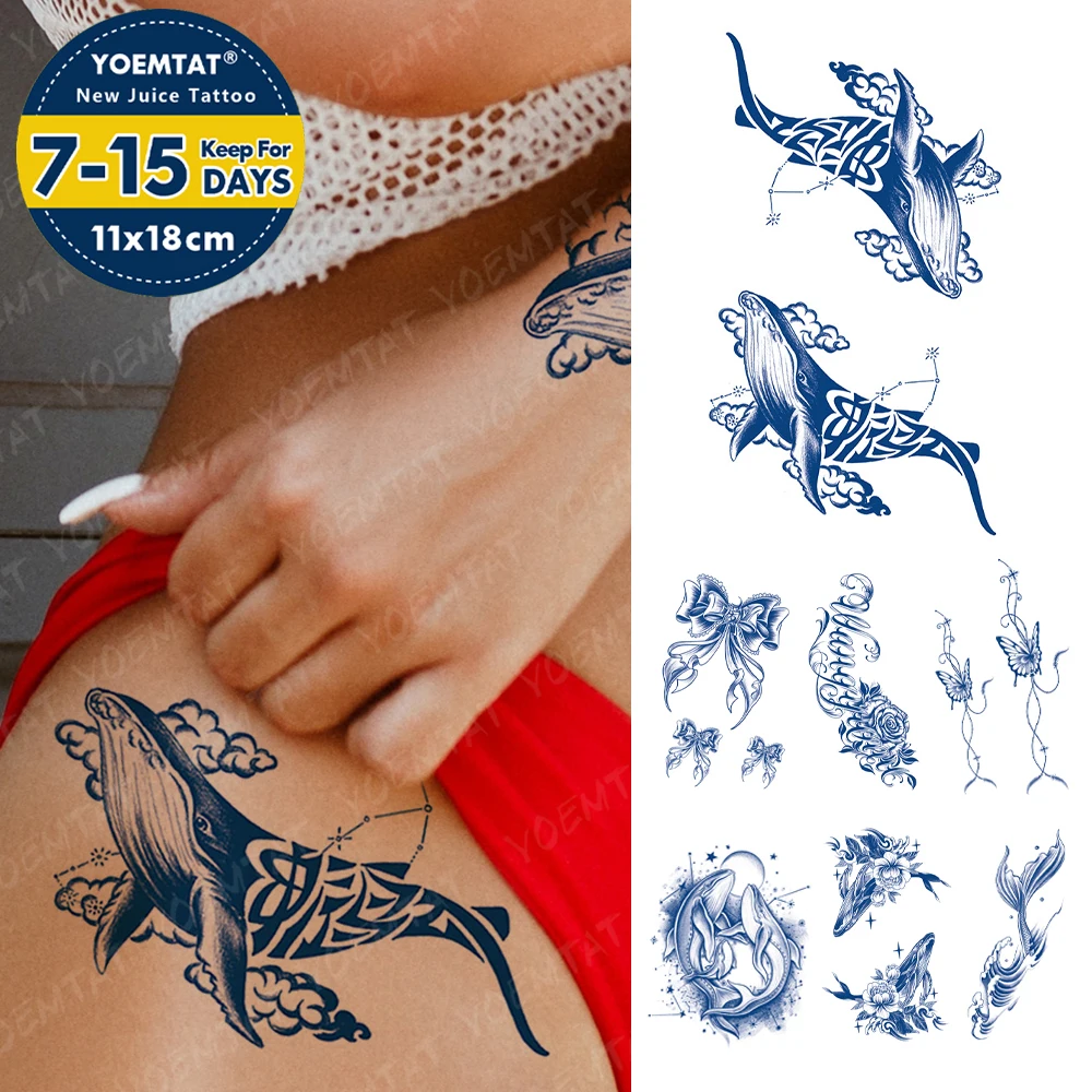 Dolphin Clouds Juice Ink Lasting Waterproof Temporary Tattoo Sticker Txet Totem Semi Permanent Fake Tatoo Body Art Мужчины Женщины Рука