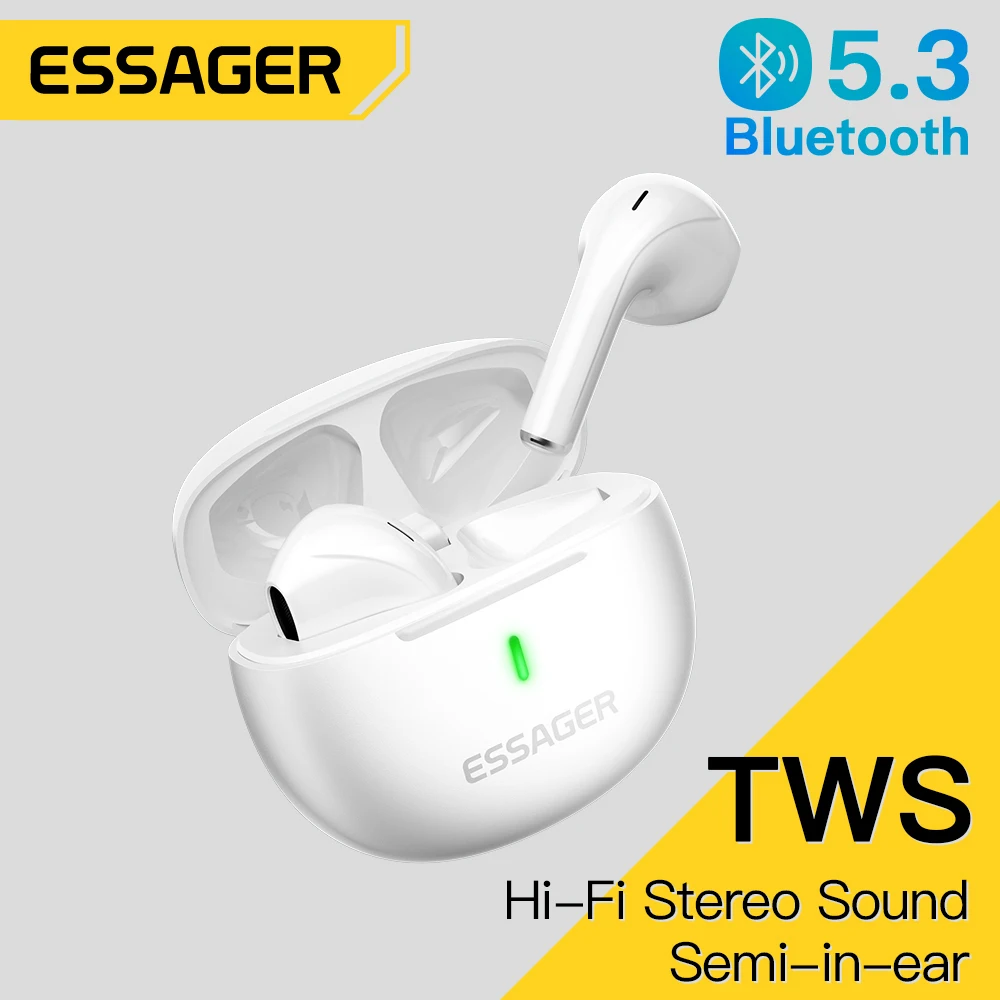 Essager Bluetooth-наушники 5.3 Беспроводные наушники TWS Наушники-вкладыши Полувкладыши Стерео Спортивные мини-гарнитуры с микрофоном Для всех телефонов