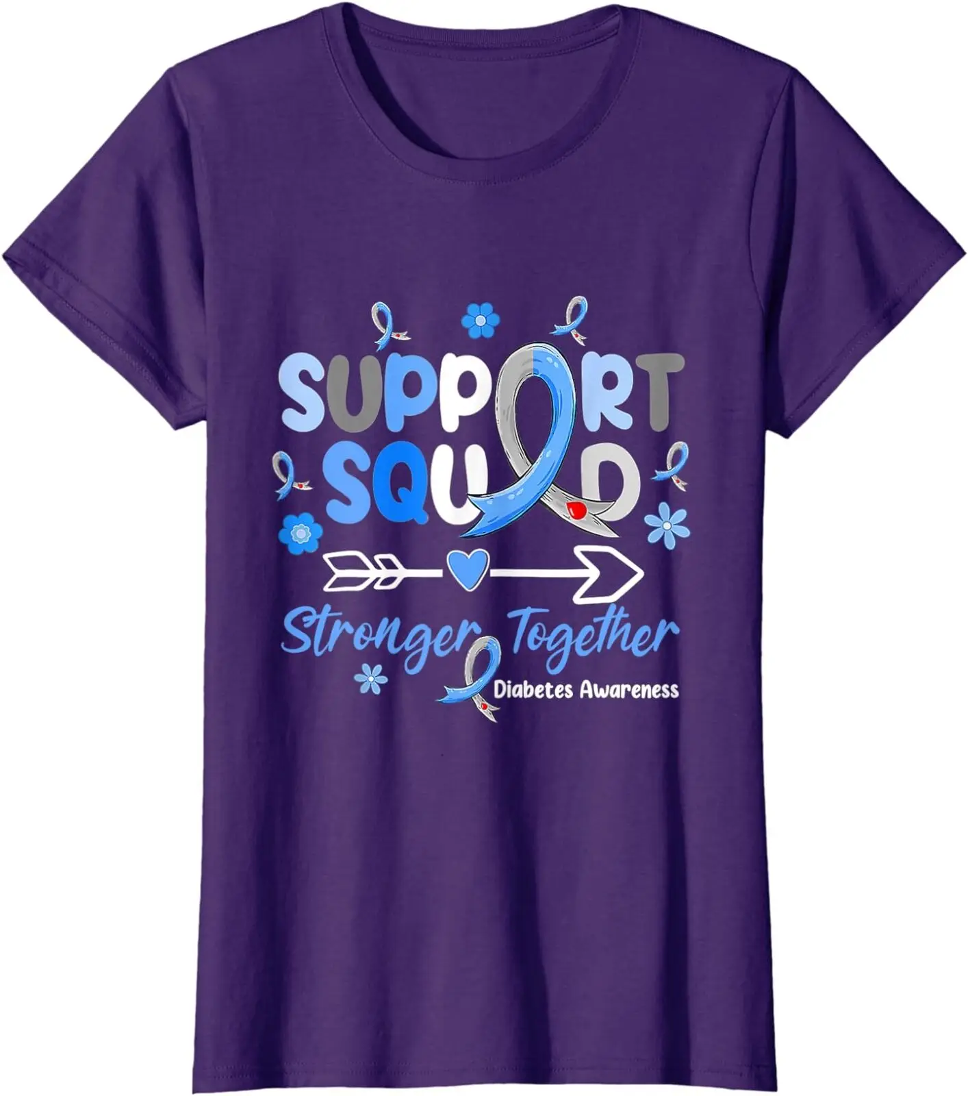 Groovy Support Squad Blue Ribbon Diabetes Awareness Женская футболка с круглым вырезом и длинными рукавами