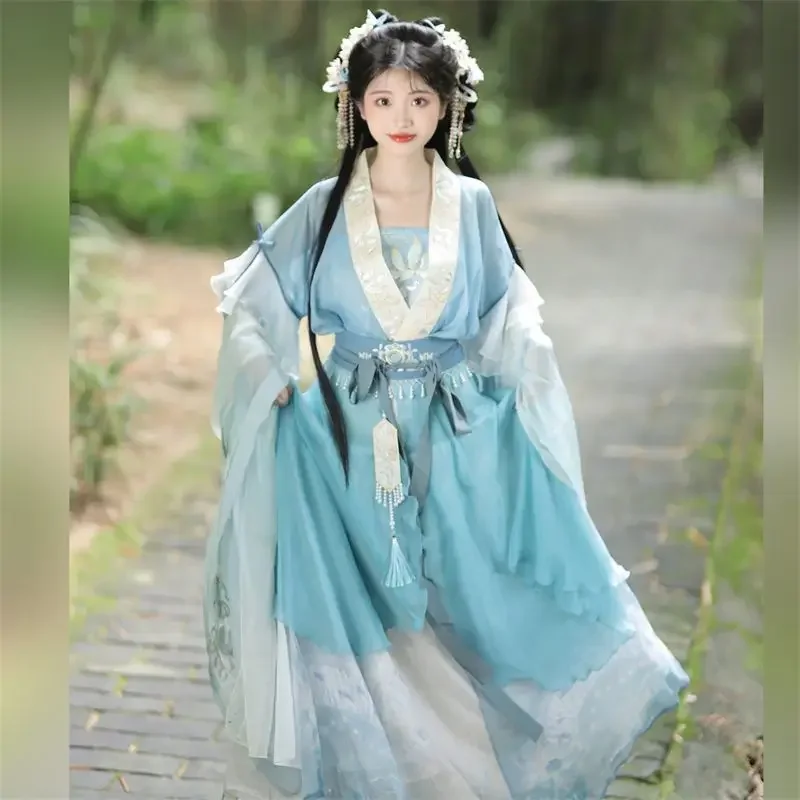 Hanfu Платье Женщины Китайский Традиционный Косплей Костюм Феи Древняя Вышивка Ханьфу День Рождения Платье Желтый Плюс Размер XL