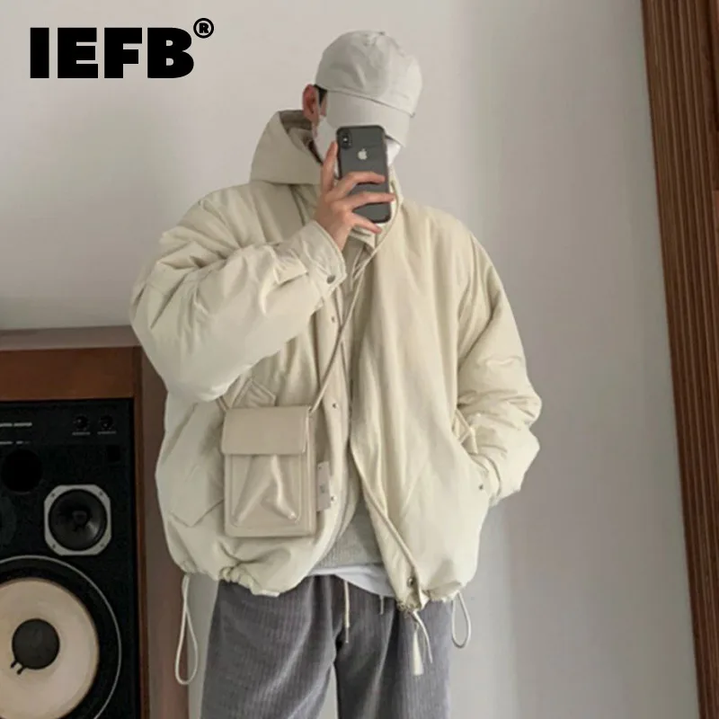 IEFB Корейский стиль Мужская хлебная куртка с капюшоном Зимняя хлопчатобумажная одежда Тренд Свободный утолщенный нишевый дизайн Мода Осень Новинка 9C3352
