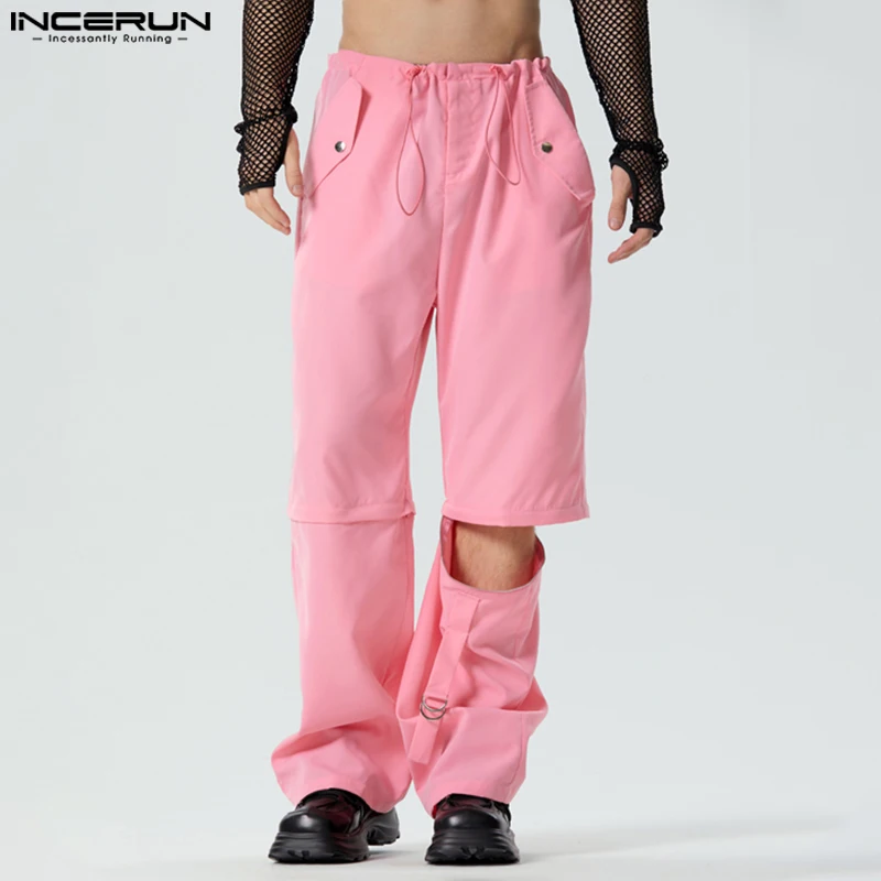 INCERUN 2023 Американский стиль Мужские брюки Деконструктивный карго Дизайн Молния Брюки Повседневные мужские сплошные кулиски S-5XL