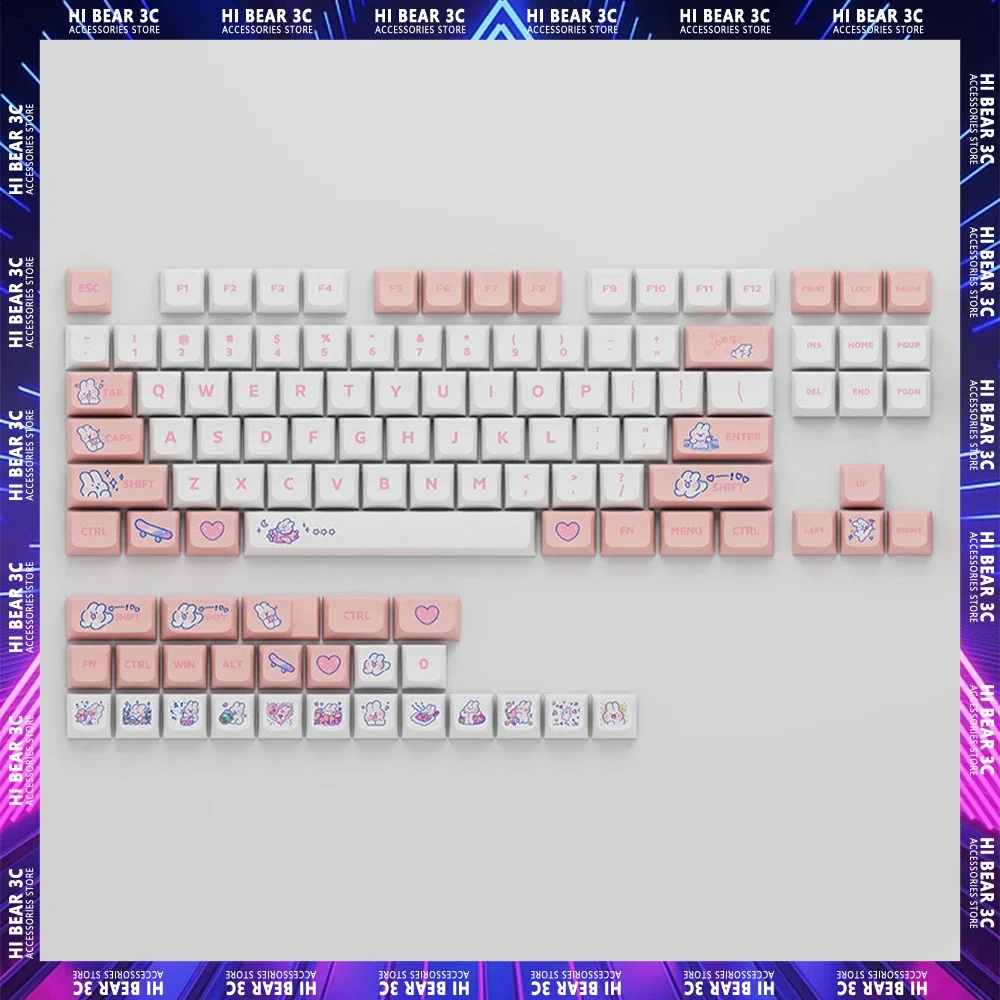 Kawaii Rabbit Keycaps 129 Key Sublimation XDA Height PBT Keycap Creative Gaming Keyboard Keycap Set Для ПК Геймер Аксессуары