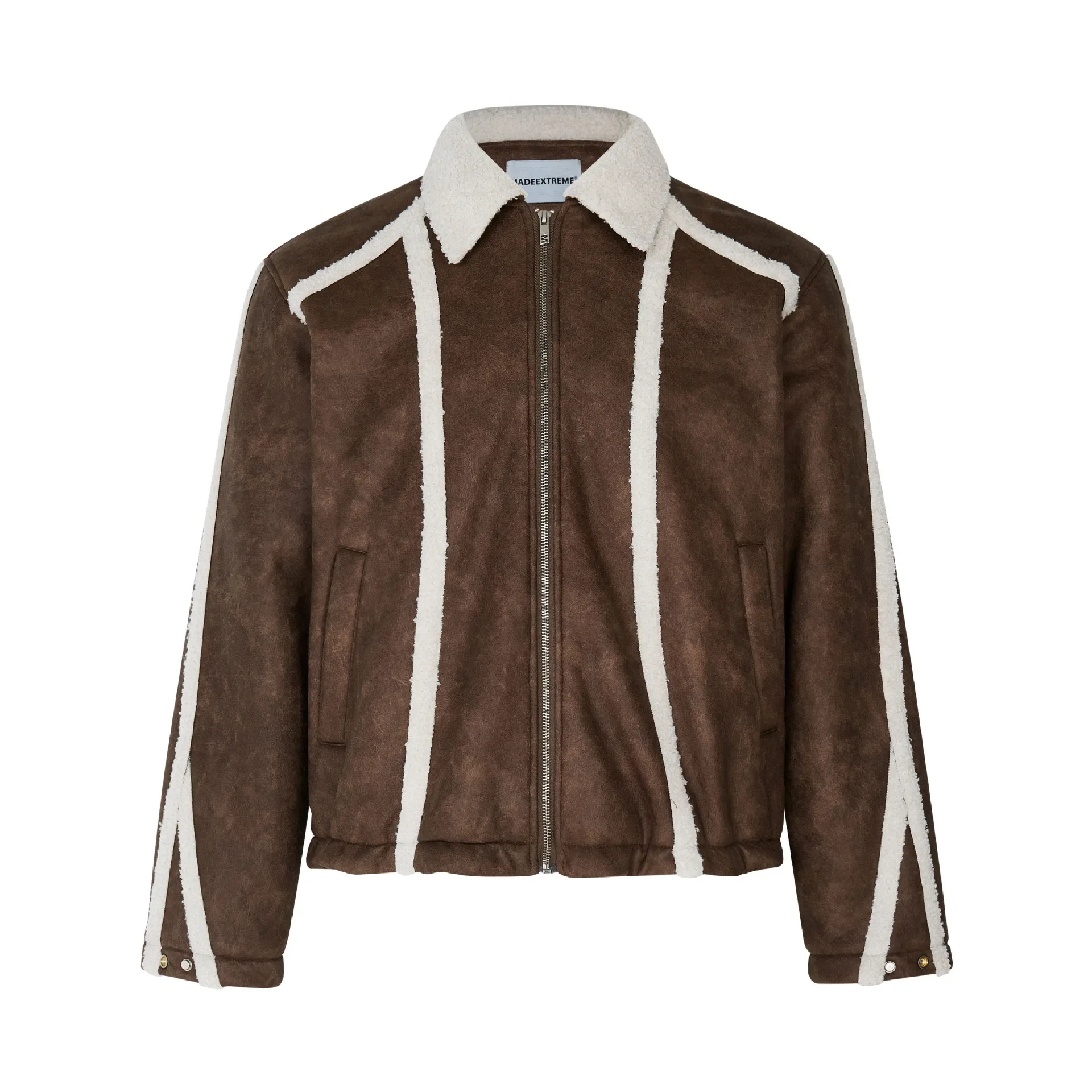 MADE EXTREME Лоскутное пальто из меха ягненка Хип-хоп мотоциклетная куртка 2023 осень и зима верхняя одежда и пальто