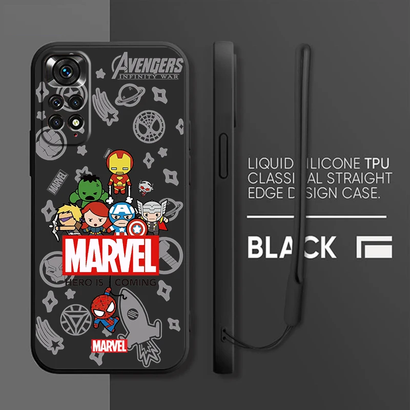 Marvel Hero Симпатичный мультяшный чехол для телефона для Xiaomi Redmi Note 12 11 11T 10 10S 9 9S 9T 8 8T 7 5 Pro Plus Жидкая веревочная крышка Fundas