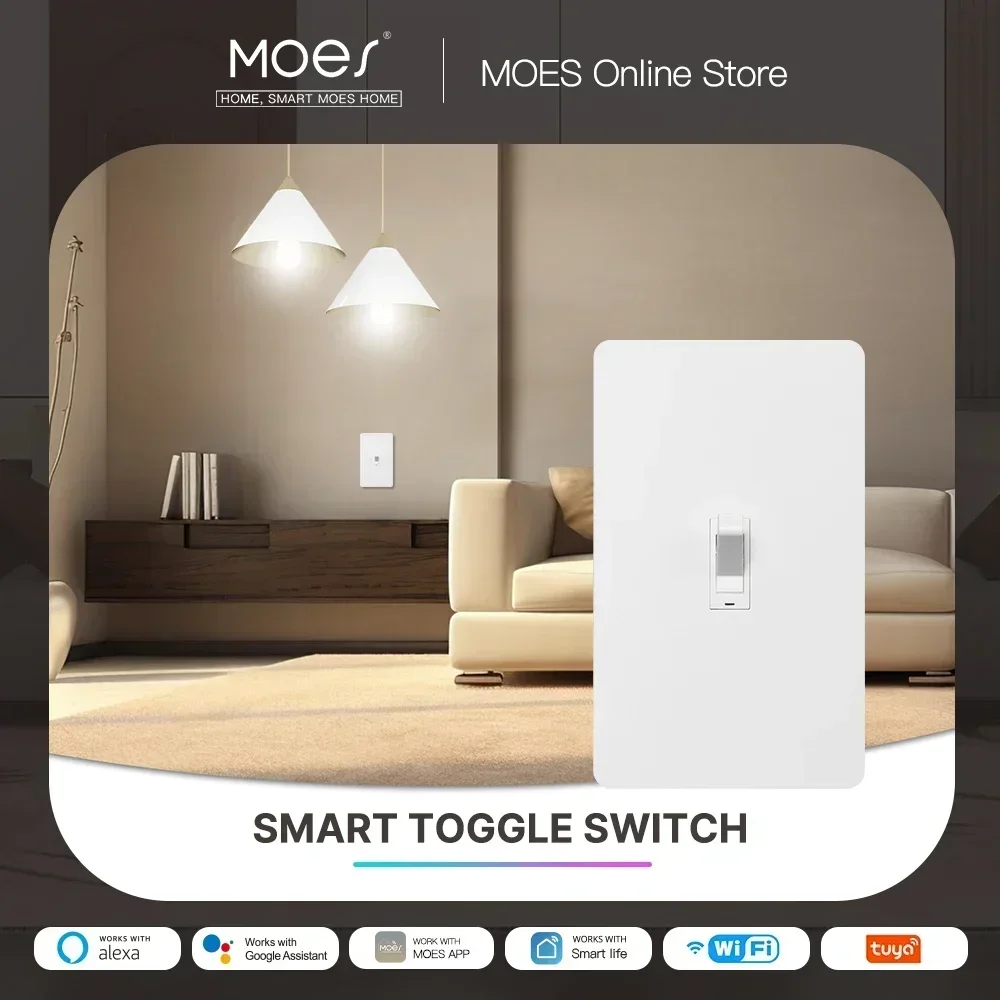 MOES Tuya WiFi Smart Toggle Style Switch Требуется нейтральный провод США 3-сторонний переключатель Приложение Дистанционное управление Работа с Alexa Google Home