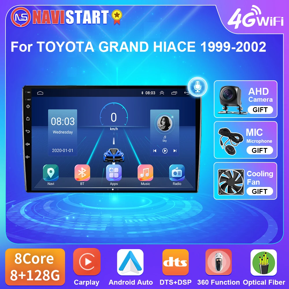 NAVISTART Android 10 Автомагнитола для TOYOTA GRAND HIACE 1999 - 2002 Мультимедийный видеоплеер Навигация GPS 2 Din Carplay Головное устройство
