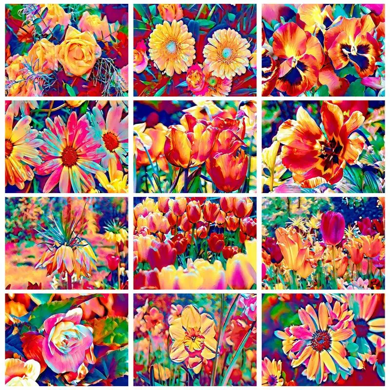 PhotoCustom Flowers DIY Роспись по номерам Наборы с рамкой Картинка по номерам Настенные поделки для взрослых