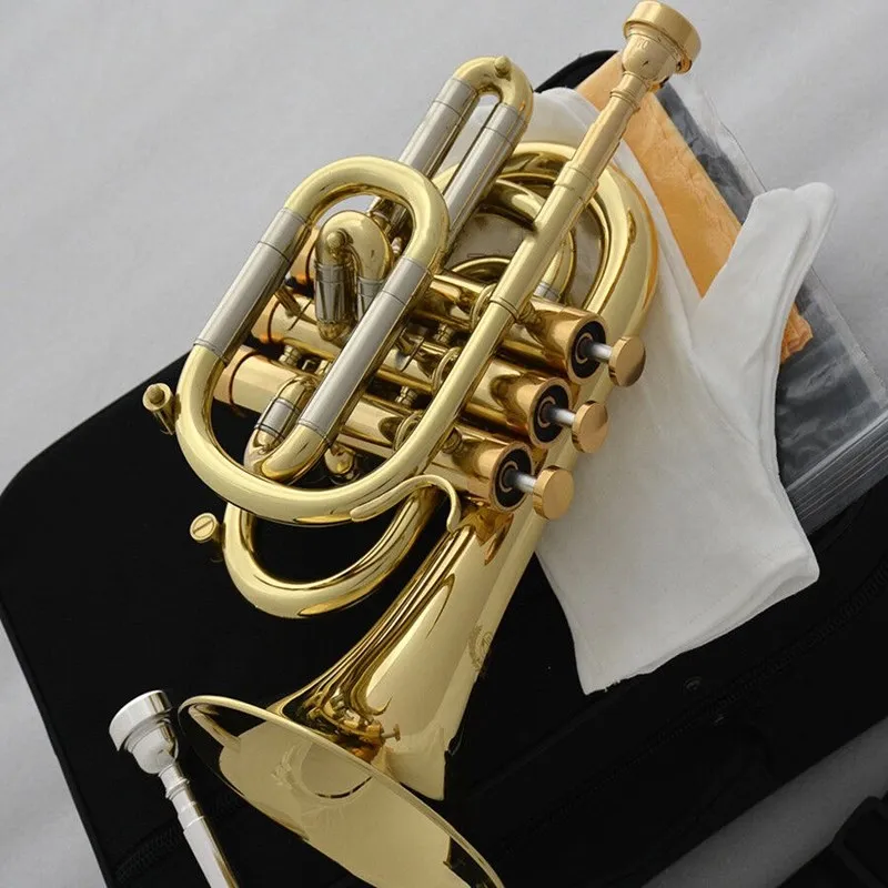  Professional Bb Gold Pocket Trumpet Monel Valves Free 2 Мундштук С футляром