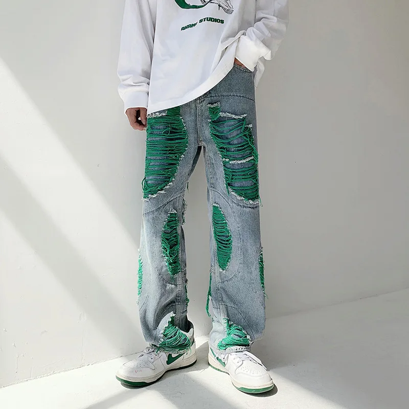 Ropa Grunge Y2K Streetwear Мешковатые рваные джинсы Брюки Мужская одежда Kanye Женские прямые джинсовые брюки Vetement Homme