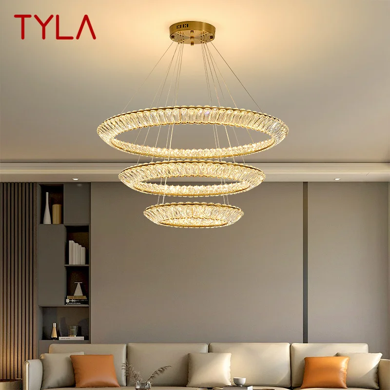 TYLA Nordic Modern Ring Подвесной светильник Светодиодная круглая хрустальная люстра Креативный свет Роскошь для гостиной Вилла Спальня Декор