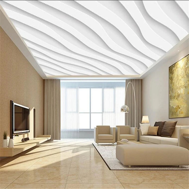 wellyu Пользовательские обои 3d фотообои векторные атмосферные изображения Простая белая волна 3D потолок гостиная декоративные 3d