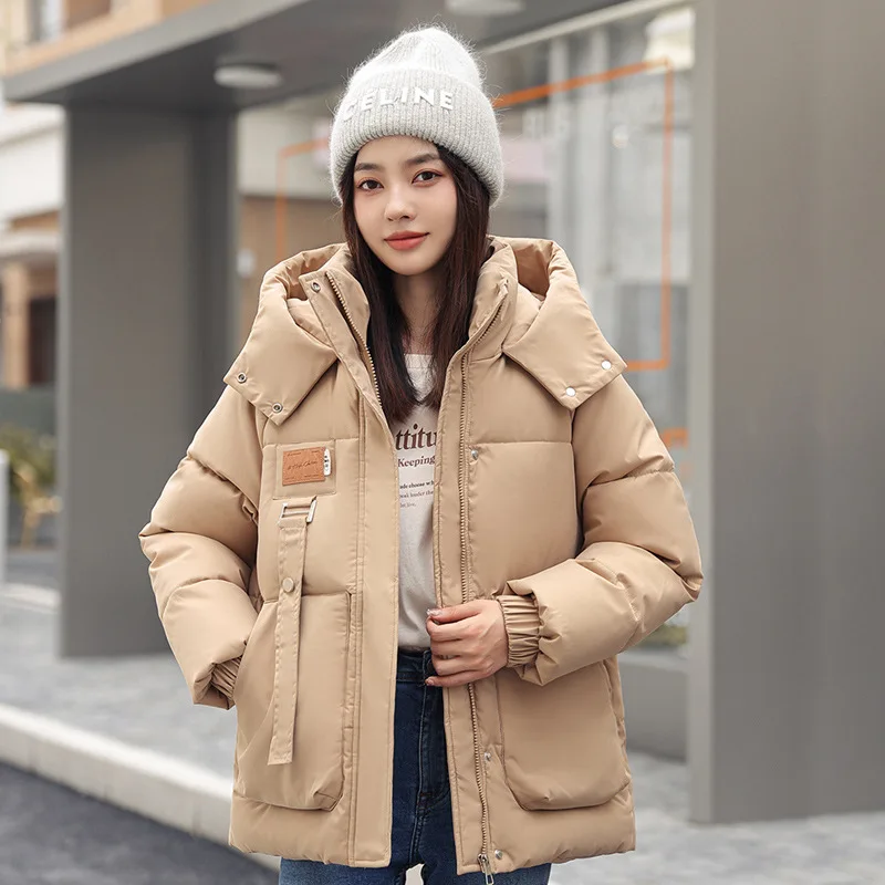 WYWMY Корейская версия Женское зимнее пальто для хлеба Куртка свободного кроя с капюшоном Утолщение теплого хлопкового пальто Женская модная хлопковая куртка