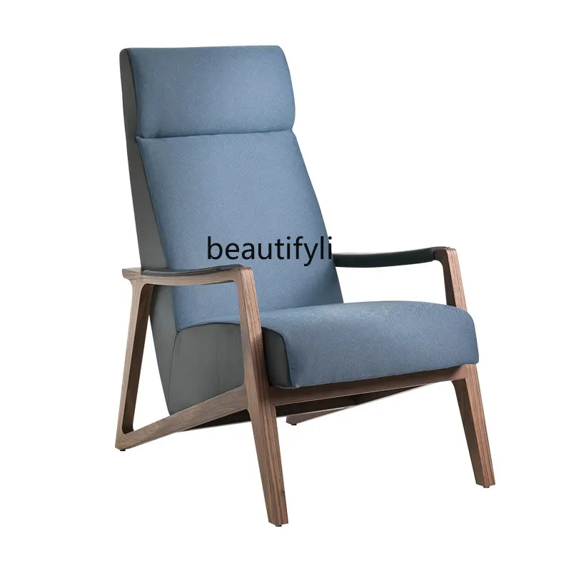 zq Итальянский кожаный диван из массива дерева Черный орех Кресло для отдыха Гостиная Новое односпальное кресло в китайском стиле