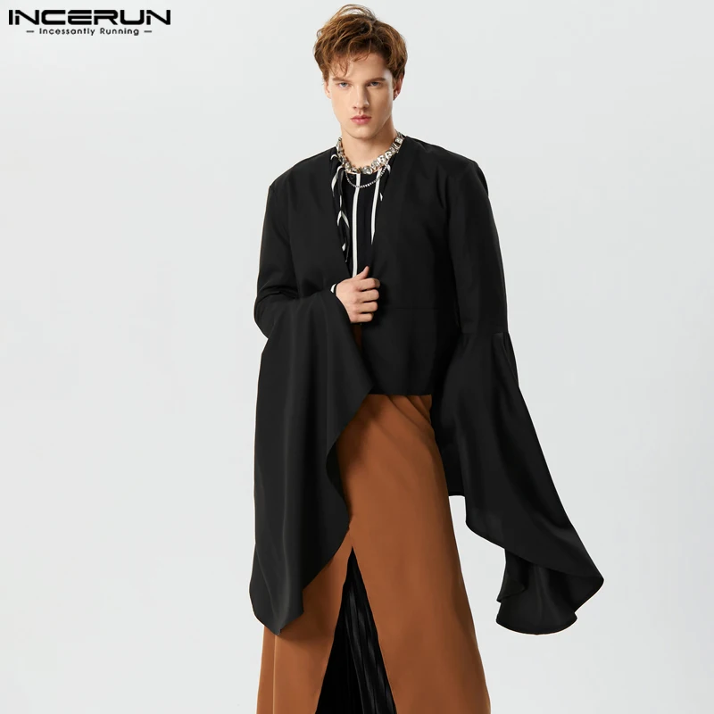 американский стиль Новый мужской модный блейзер без воротника Повседневный пиджак с длинными расклешенными рукавами Свободное пальто S-5XL INCERUN Топы 2023