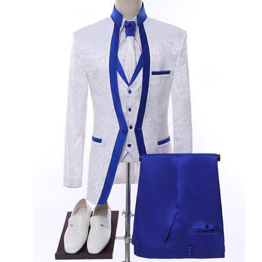 белый королевский синий мужской костюм для свадьбы жених смокинги шаль воротник формальный пиджак мужской блейзер брюки жилет три части костюма Homme