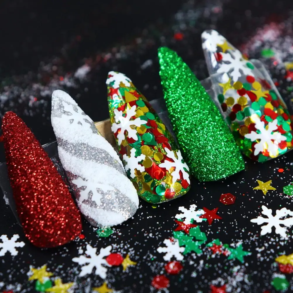 Блестящие украшения Праздничный набор с блестками снежинок 6 бутылок рождественской пудры для ногтей с пайетками для легкого потрясающего ногтя