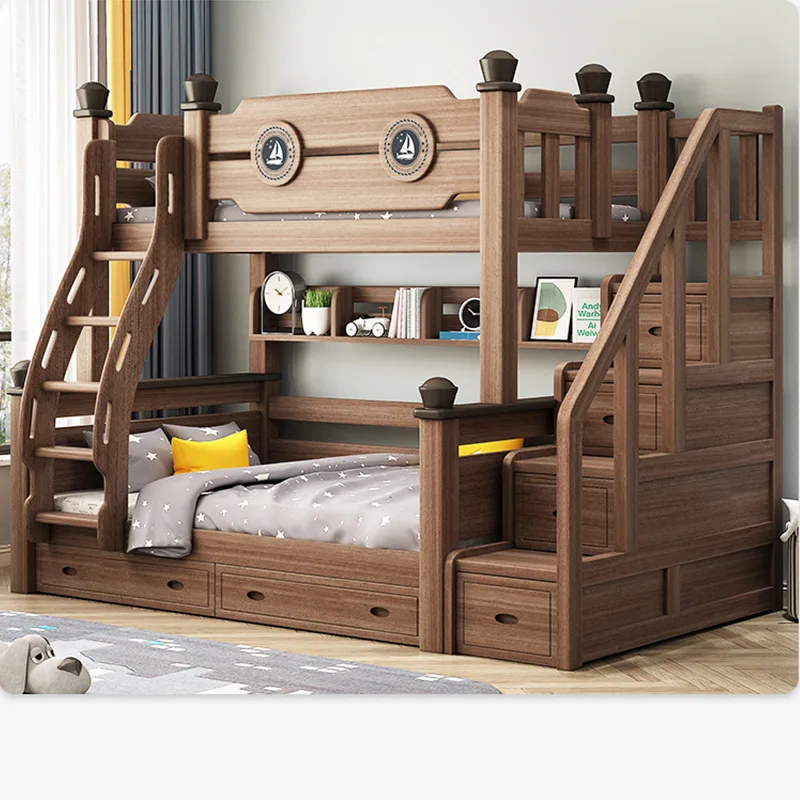 Верхние и нижние койки из массива дерева, двухэтажные детские многофункциональные высокие и низкие кровати, двухъярусные