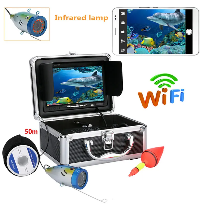  Видео Эхолот 7-дюймовый ЖК-дисплей Беспроводной WIFI Смарт-камера Комплект Подводная подледная рыбалка Визуальная система видеокамеры