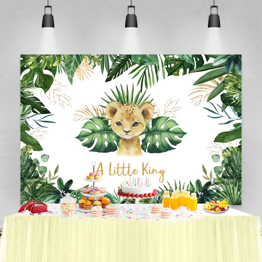 Виниловый фон Маленький король Baby Shower Крещение 1-й день рождения Тропическое дерево листья баннер плакат фото фон фотоколл