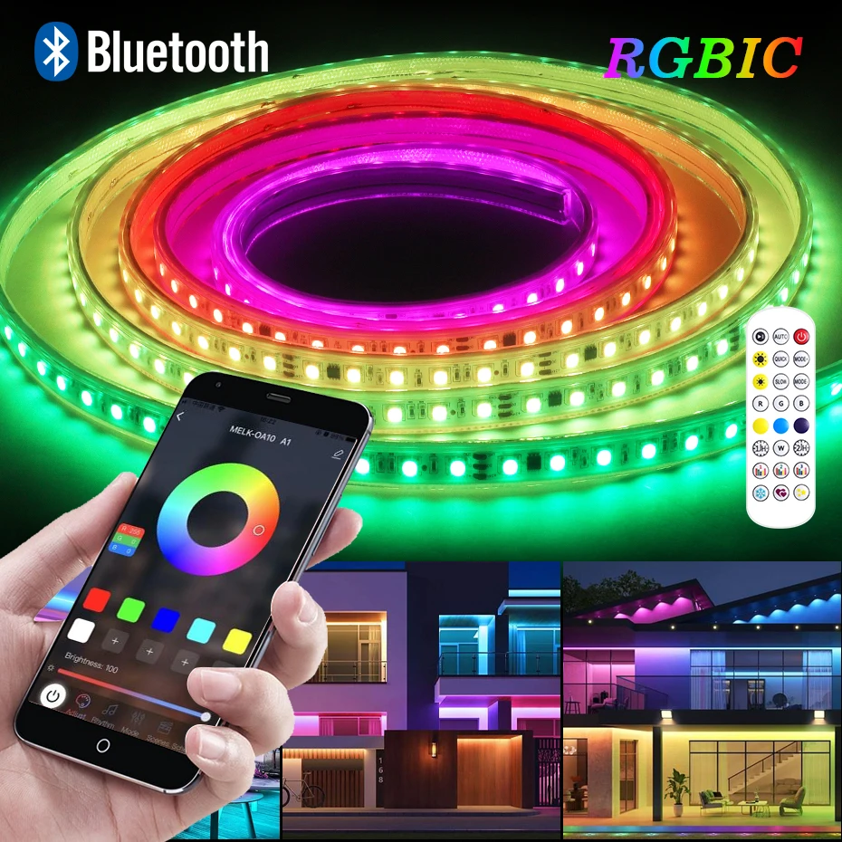 Водонепроницаемая интеллектуальная светодиодная лента RGBIC 110 В 220 В Bluetooth Dreamcolor 5050 с дистанционным управлением Внутреннее наружное декоративное освещение