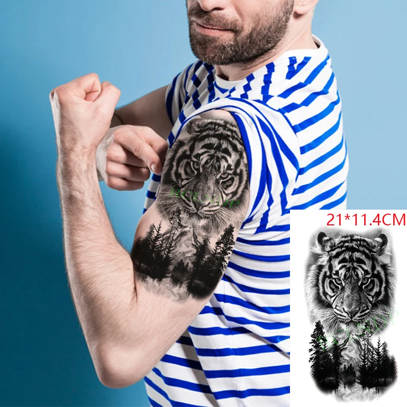 Водонепроницаемые Временные Наклейки Татуировки Тигр Лес Деревья Рука Нога Назад Поддельный Татто Флэш Тату Боди-арт для женщин Мужчин