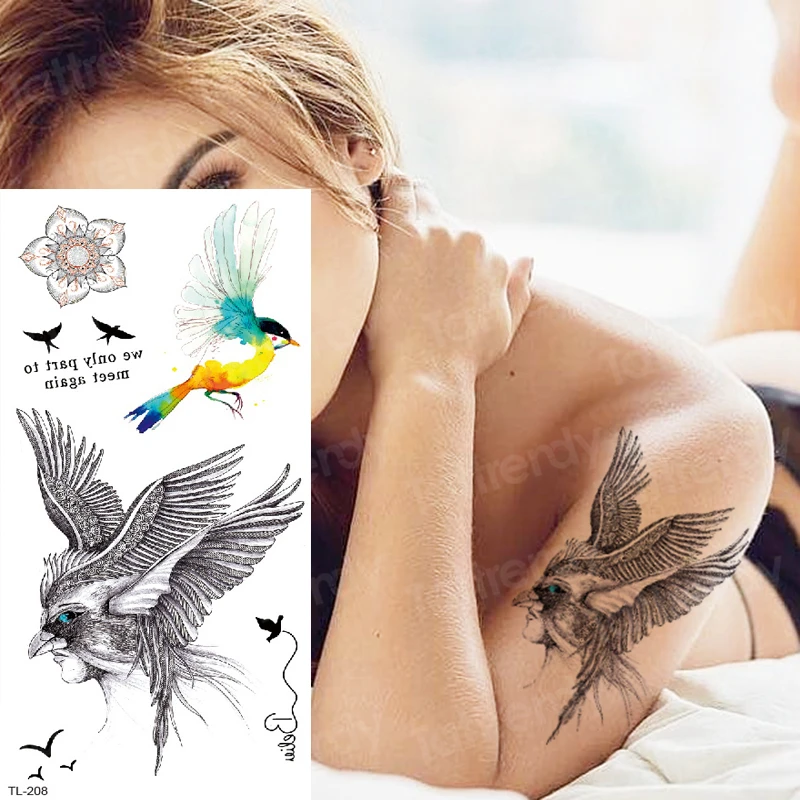 временная наклейка татуировки женщина водонепроницаемая татуировка на теле птицы глотают татуировка эскиз вода тату черные животные татуировки поддельные женщины