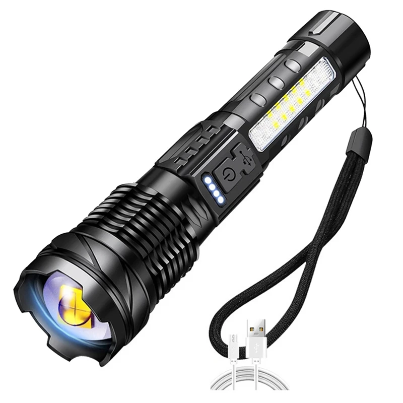Высокопрочный светодиодный фонарик USB Type-C Зарядный фонарик Flasglight Наружное освещение Масштабируемый портативный свет Бликовый свет