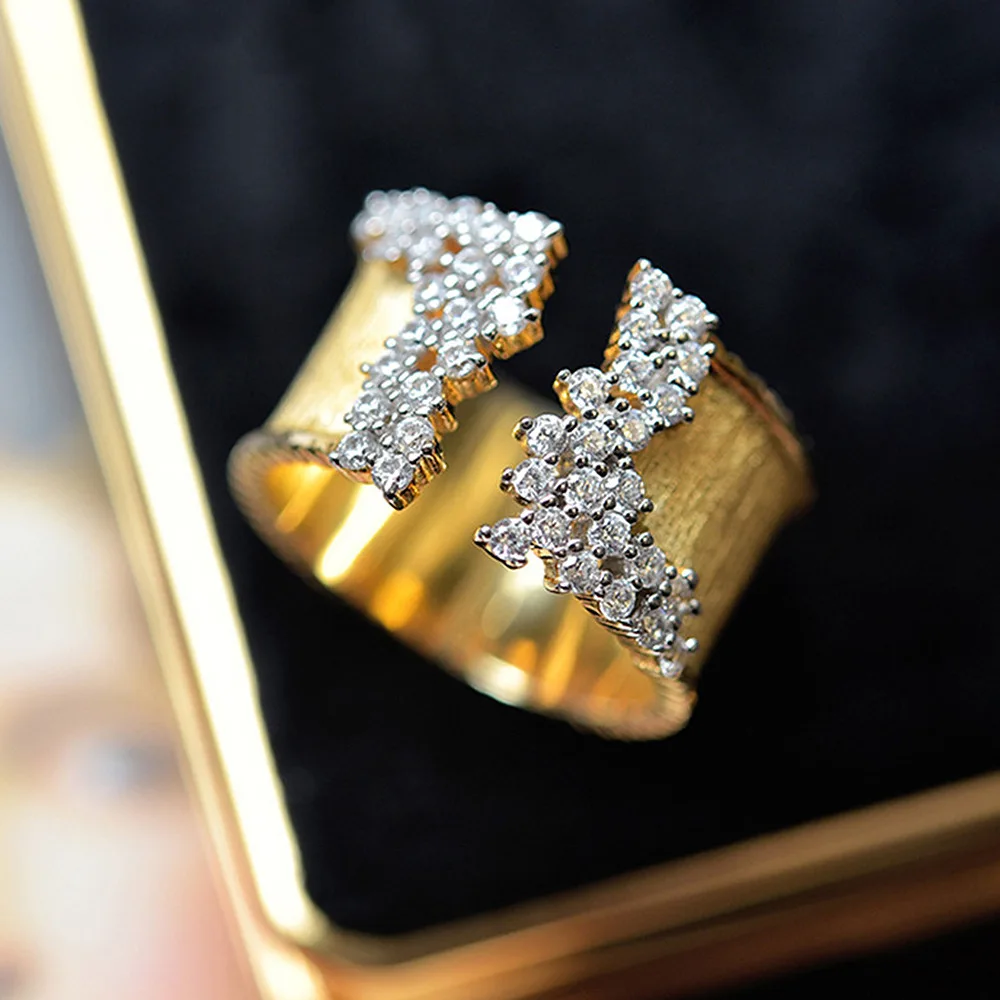 Горячий благородный шарм элегантный дизайн позолоченный циркон 925 серебряные кольца для мужчин и женщин уникальные свадебные украшения для вечеринки ювелирные изделия