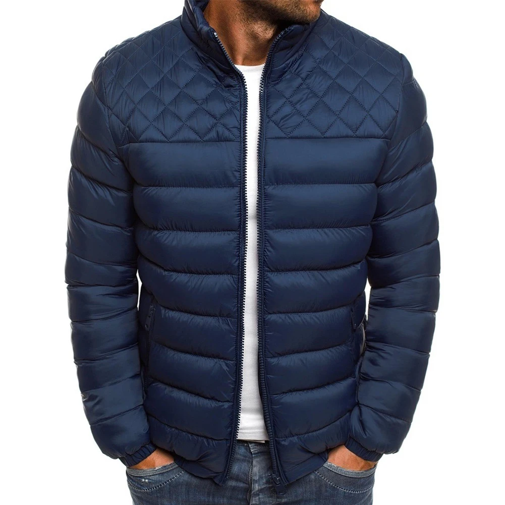 деловая повседневная куртка парки для мужчин зимняя теплая стойка воротник однотонный стеганый мягкий пальто на молнии верхняя одежда парки одежда