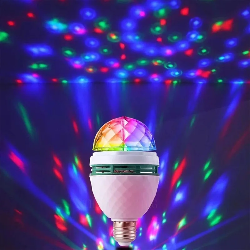 День рождения E27 Красочный Автоматически Вращающийся RGB Светодиодный сценический световой эффект Дискотечная лампа Хрустальный волшебный шар Клубная лампа DJ AC 85-265V