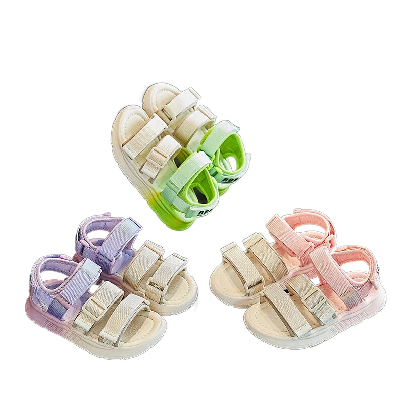 Детские двухцветные сандалии с открытым носком 2023 лето Новая мода для девочек и мальчиков Постепенная пляжная обувь для сандалий Спортивная одежда для отдыха